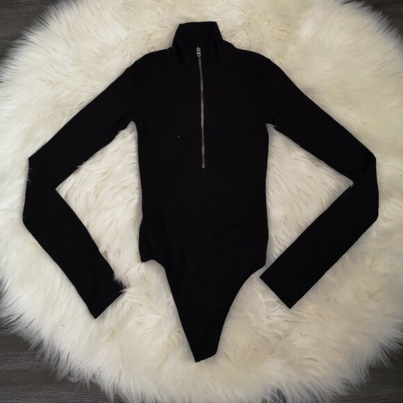 Aritzia Wilfred Free Quarter-Zip Thong Bodysuit - Black - Picture 1 of 3
